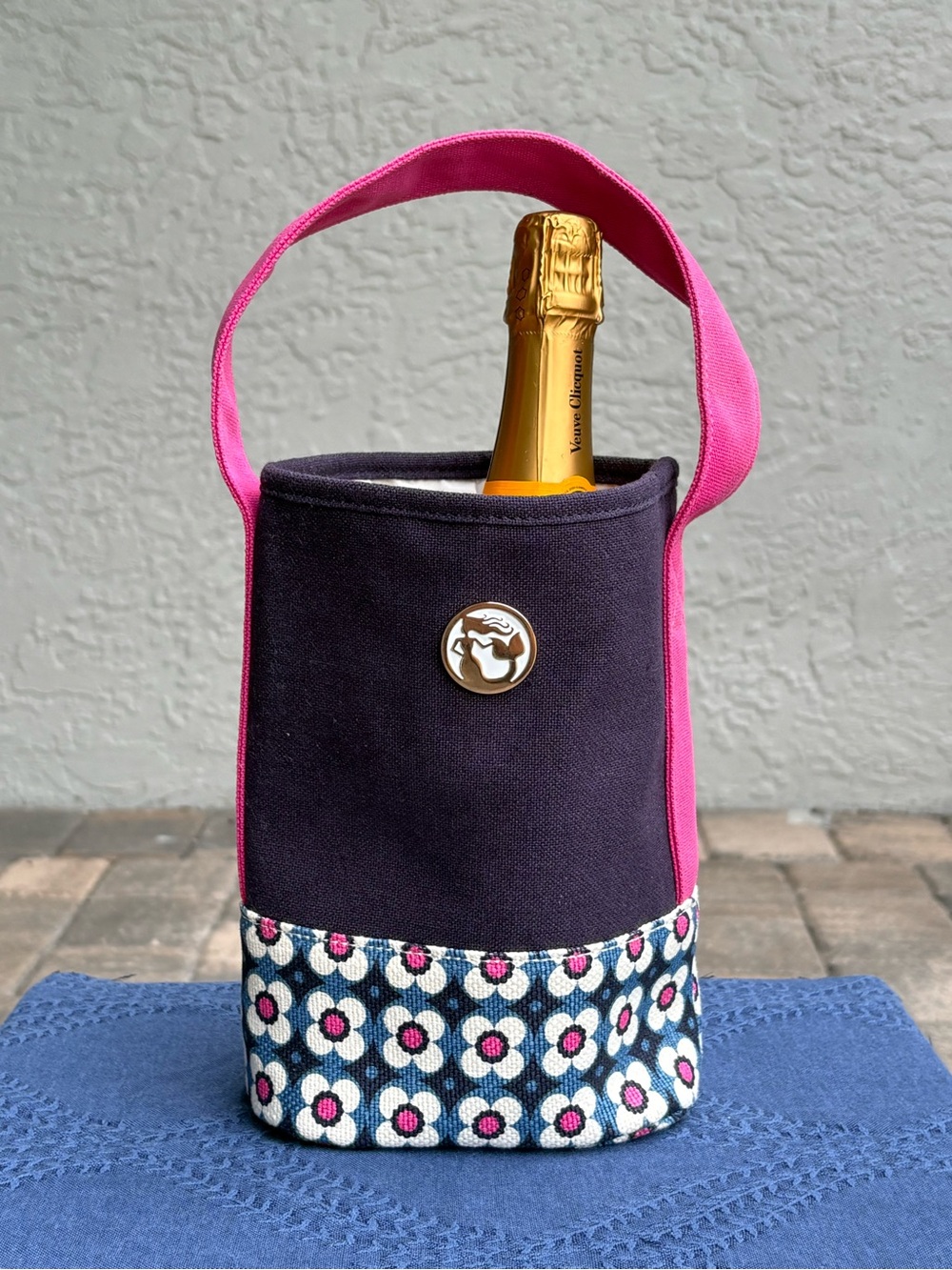 Spartina 449 Double Wine Caddy Insulated Floral Pink Navy Tote